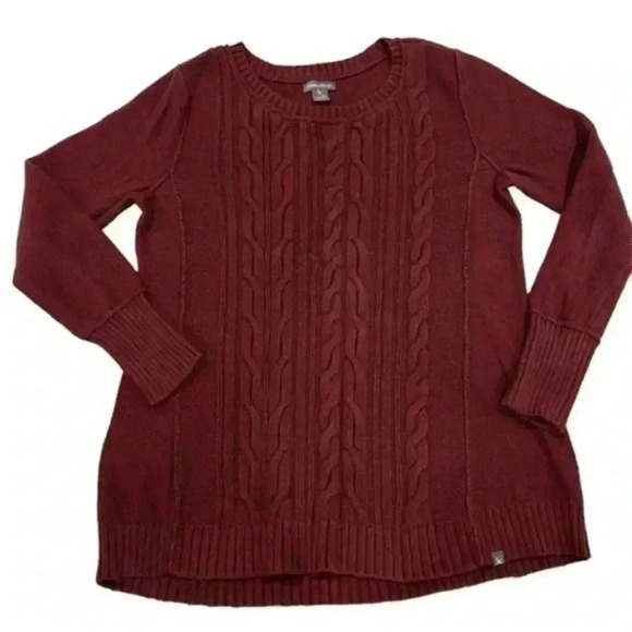 Eddie Bauer Soft Cranberry Red Cable Knit Sweater Petite Large - Picture 1 of 3